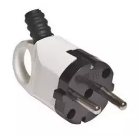 Вилка с заземлением угловая с кольцом белая 16А 250В 