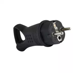 Вилка кабельная прямая, с крючком, каучуковая, с заземлением, 220В, 16А, IP44 