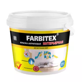 Краска ВД Farbitex интерьерная, белая, 6 кг