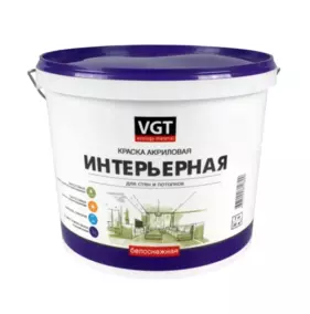 Краска ВД VGT интерьерная, влагостойкая, белоснежная, 3 кг