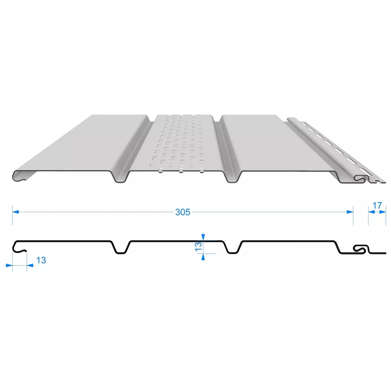 Софит Docke STANDARD с центральной перфорацией, пломбир, 3.050x0.305 м