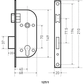 Замок врезной с ручкой Аллюр 127/1 CP 70 мм, 1 ригель, хром