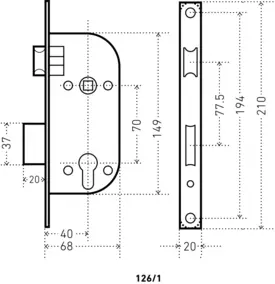 Замок врезной с ручкой Аллюр 126/1 AC 70 мм, 1 ригель, старая медь