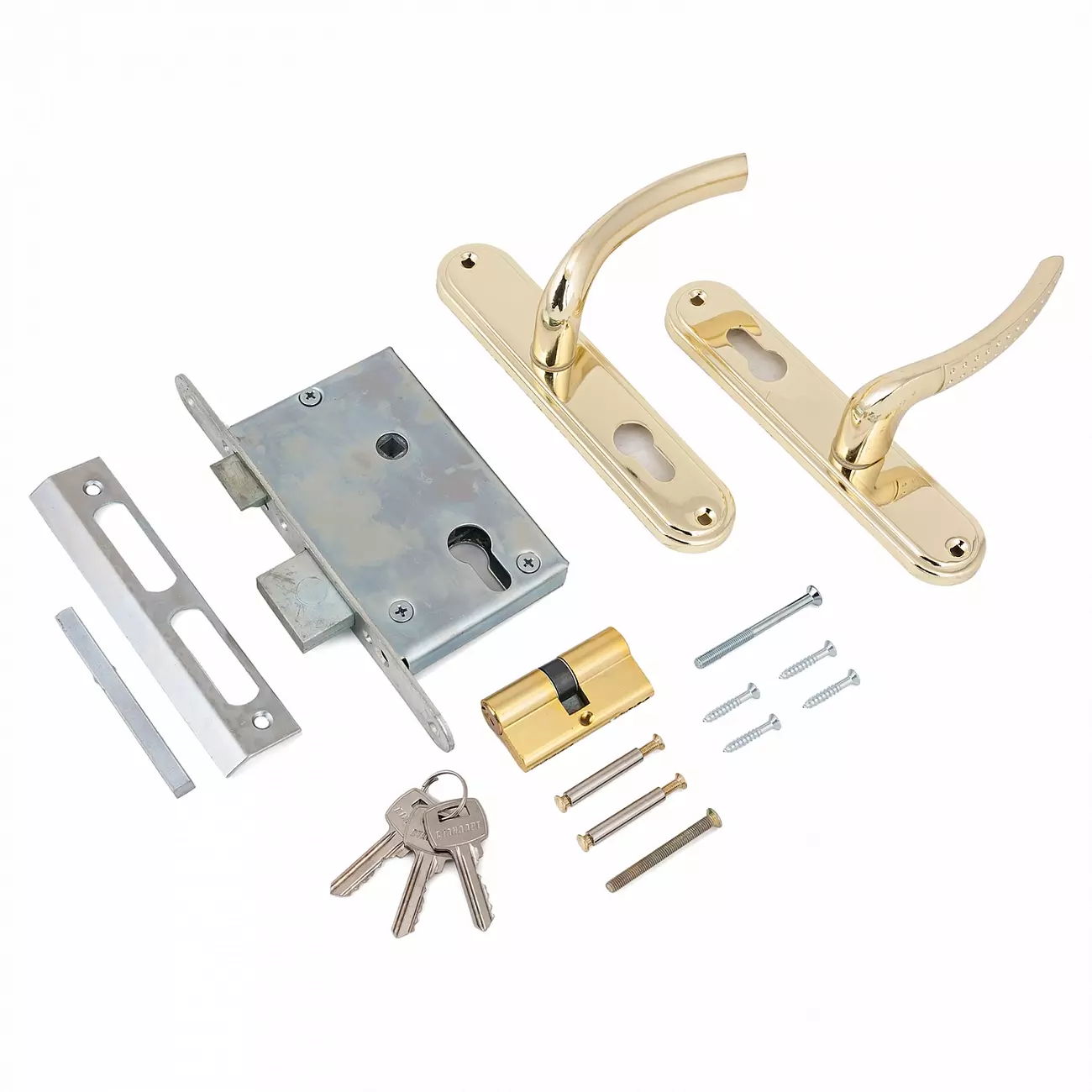 Замок врезной с ручкой Стандарт ЗВ4-7.03С 55 мм, 1 ригель, золото