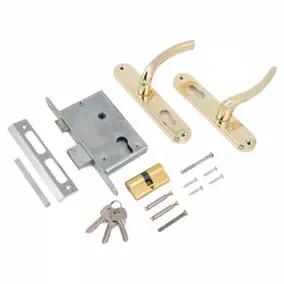 Замок врезной с ручкой Стандарт ЗВ4-7.03С 55 мм, 1 ригель, золото