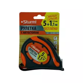 Рулетка Sturm! 5x25 мм (+1 м бесплатно), автостоп, двухстороннее полотно, обрезиненный корпус, магнит, pat.